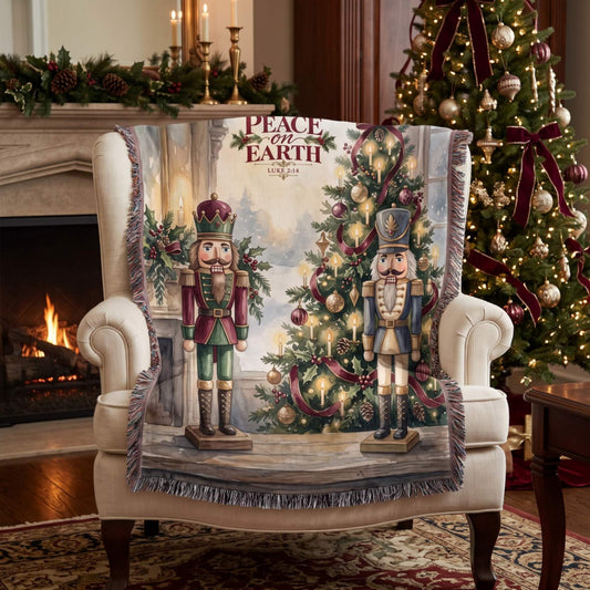 Festive Nutcracker Greetings Woven Blanket