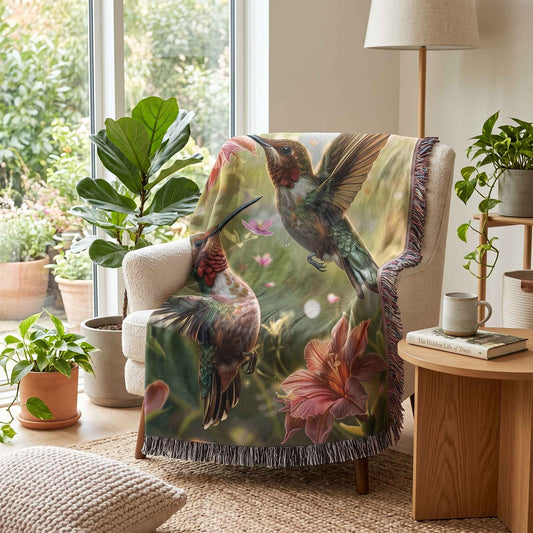 Hummingbird Harmony Woven Blanket