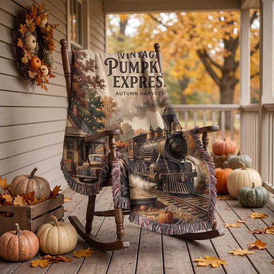 Vintage Pumpkin Express Woven Blanket