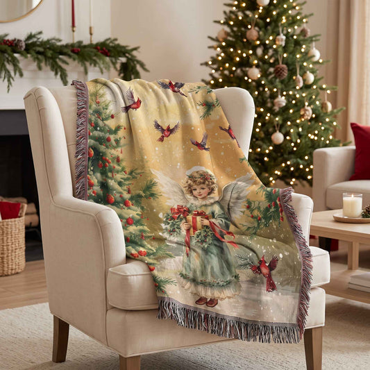Vintage Woodland Angel Woven Blanket