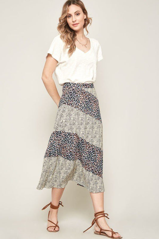 A Floral - print Woven Midi Skirt - ZumBuys