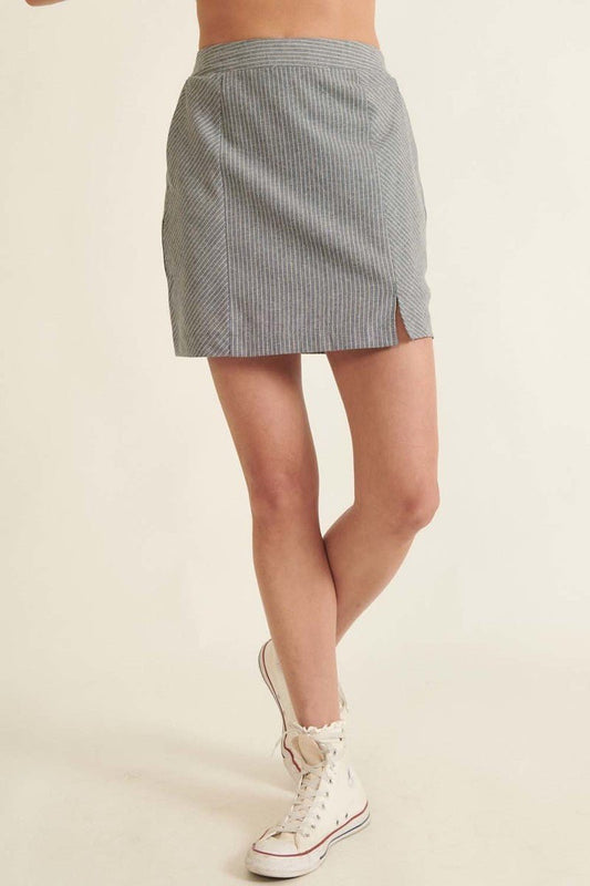 Banded Front Waist Pinstripe Mini Skirt - ZumBuys