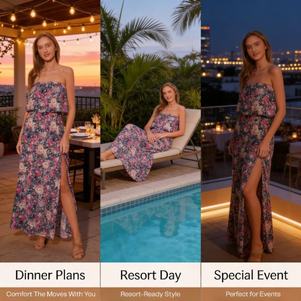 Bloom Party Strapless Maxi Dress – Floral Summer Resort Dress - ZumBuys