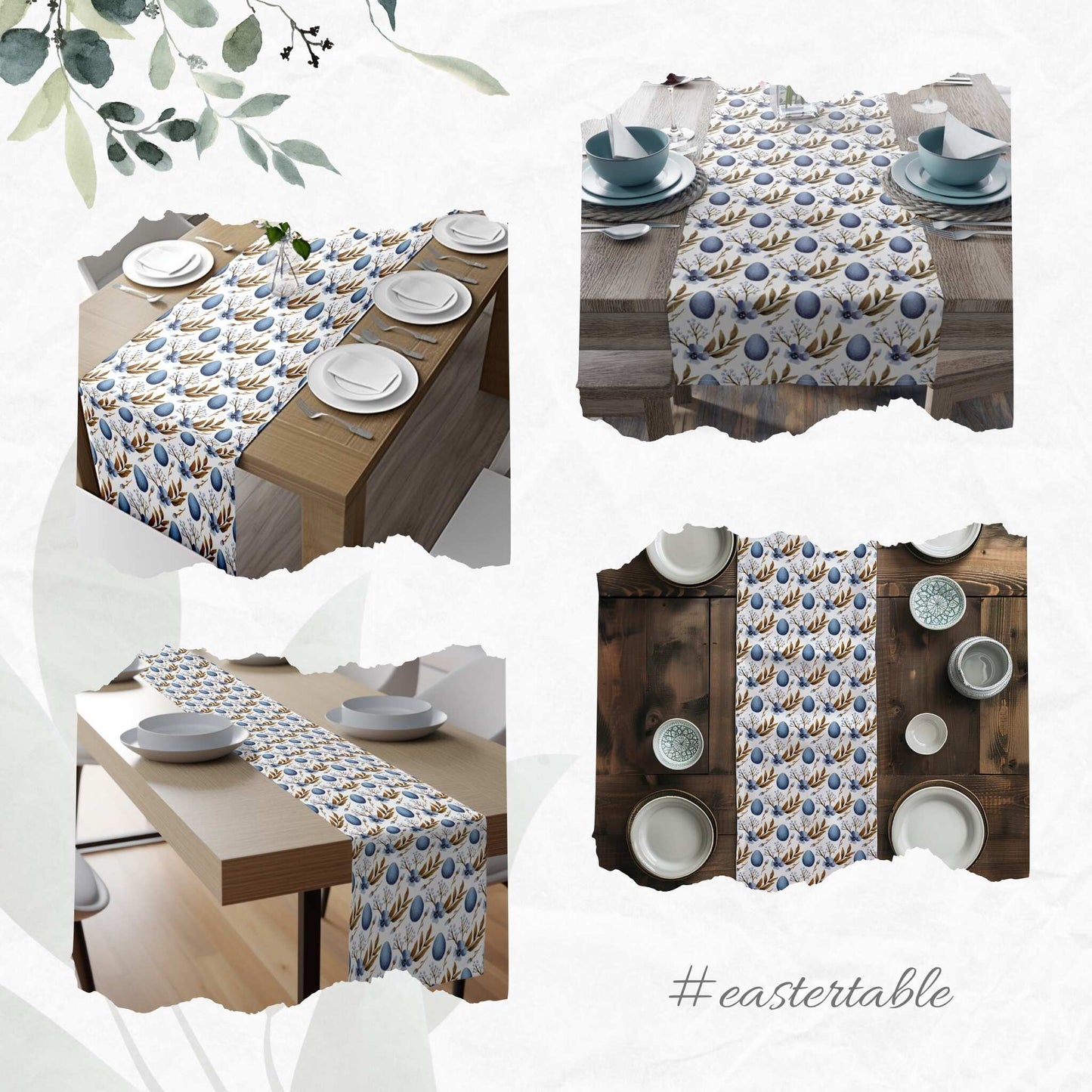 Blue Egg Blossom Table Runner (Cotton, Poly) - ZumBuys