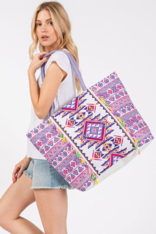 Boho Print Fringe Tote Bag - ZumBuys