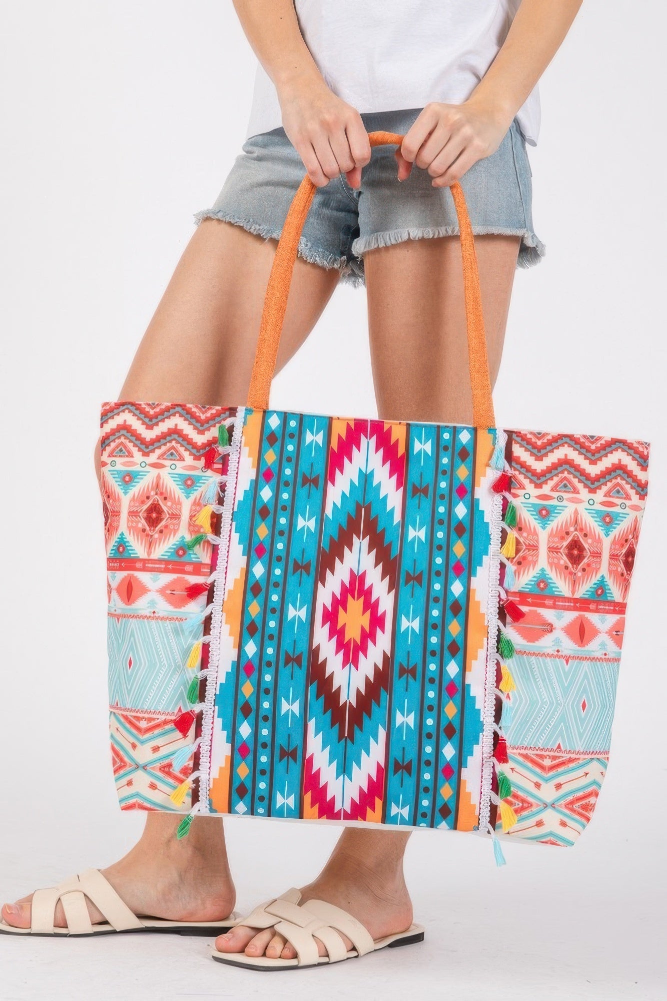 Boho Style Aztec Pattern Tassel Summer Tote Bag - ZumBuys