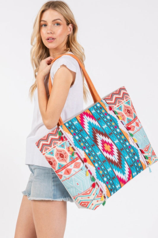 Boho Style Aztec Pattern Tassel Summer Tote Bag - ZumBuys
