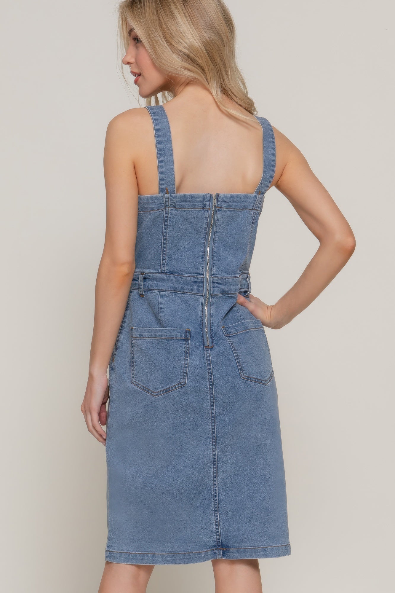Button Down Placket Stretch Denim Dress - ZumBuys