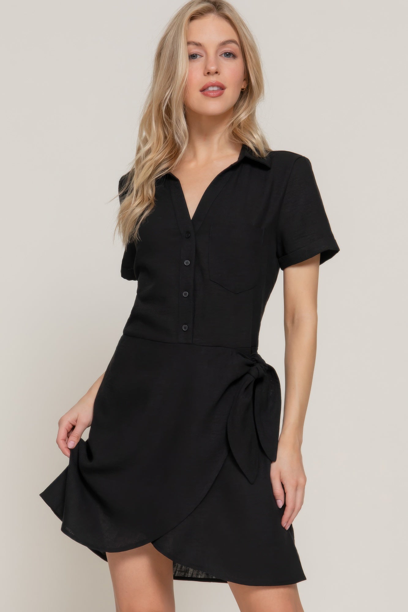 Black Linen Mini Dress for Women | Casual Summer Button Down Style S Black Linen Mini Dress for Women | Casual Summer Button Down Style S