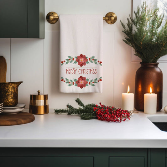 Christmas Poinsettia Tea Towel (cotton, poly) - ZumBuys