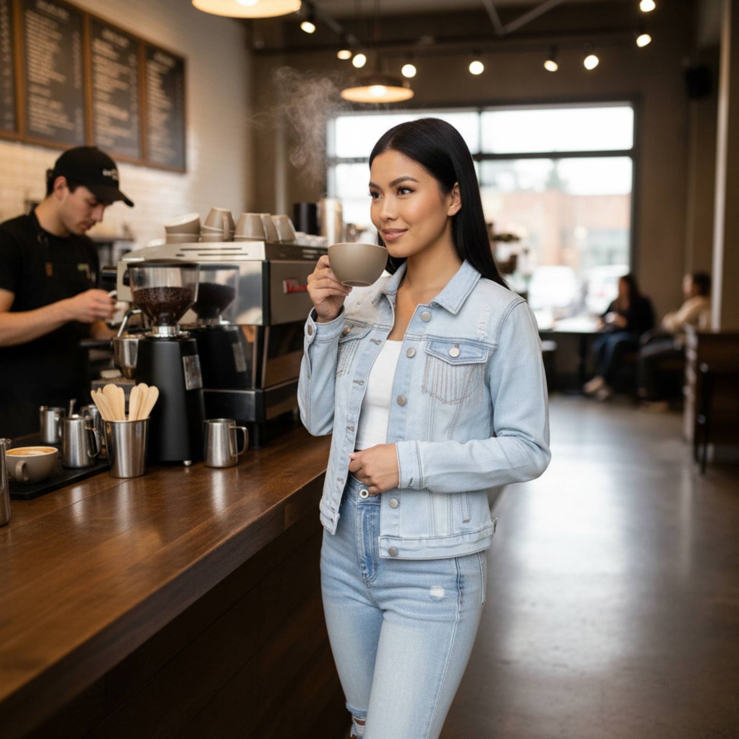 Distressed Jean Jacket With Rhinestone Fringe - ZumBuys