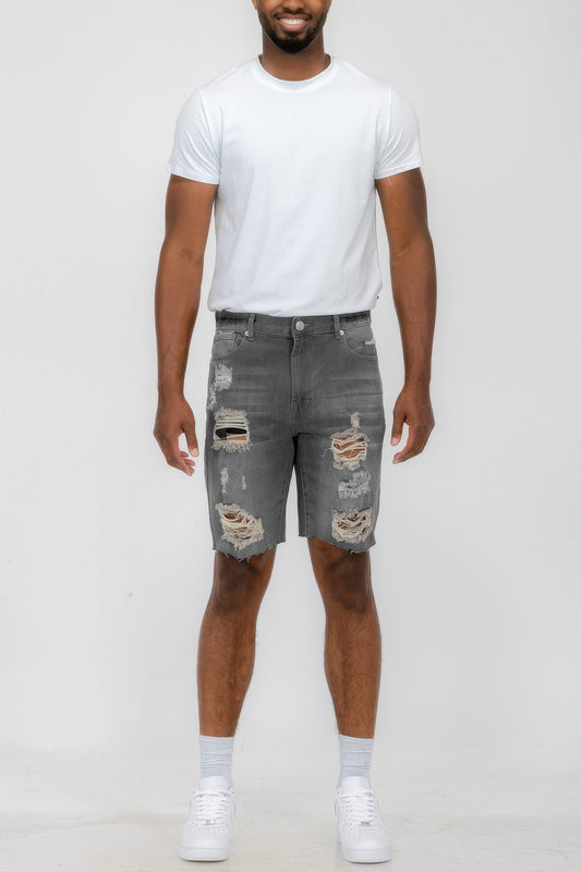Distressed Stretch Denim Shorts - ZumBuys