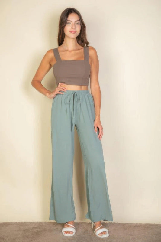 Drawstring Waist Wide Leg Minimalist Pants - ZumBuys