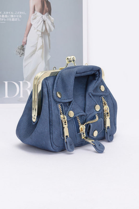 Faux Denim Leather Jacket Style Crossbody Bag - ZumBuys
