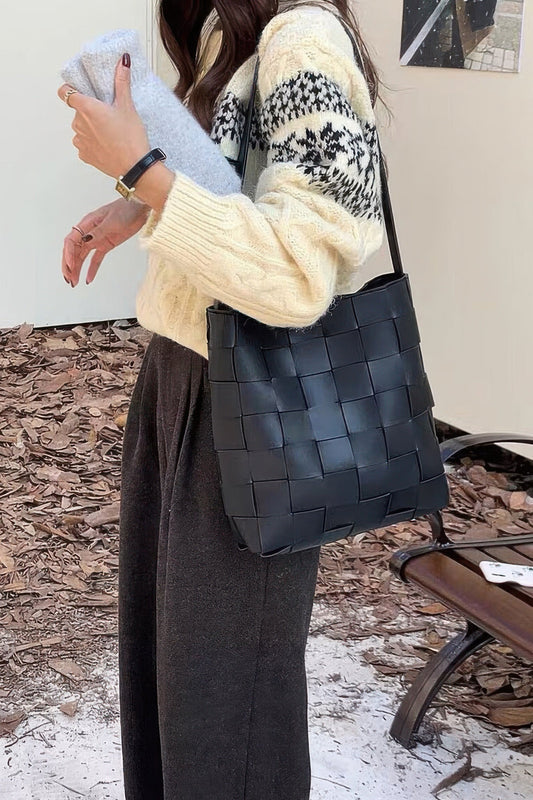 Faux Leather Braided Shoulder Bag W Pouch - ZumBuys