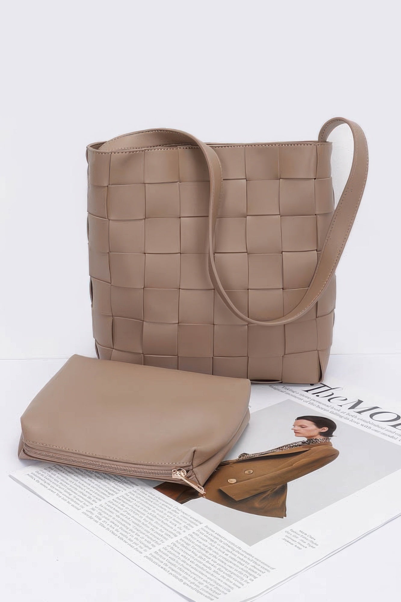 Faux Leather Braided Shoulder Bag W Pouch - ZumBuys