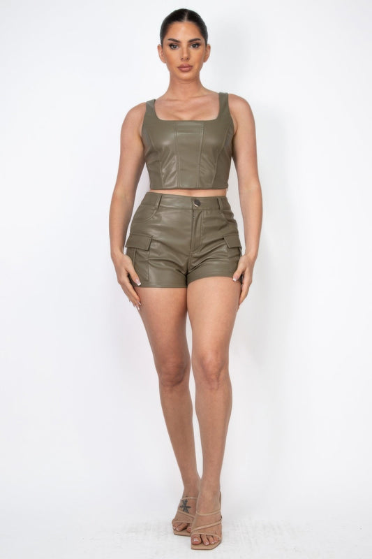 Faux Leather Cargo Mini Shorts - ZumBuys