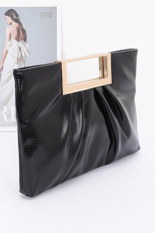 Faux Leather Metal Handle Clutch - ZumBuys