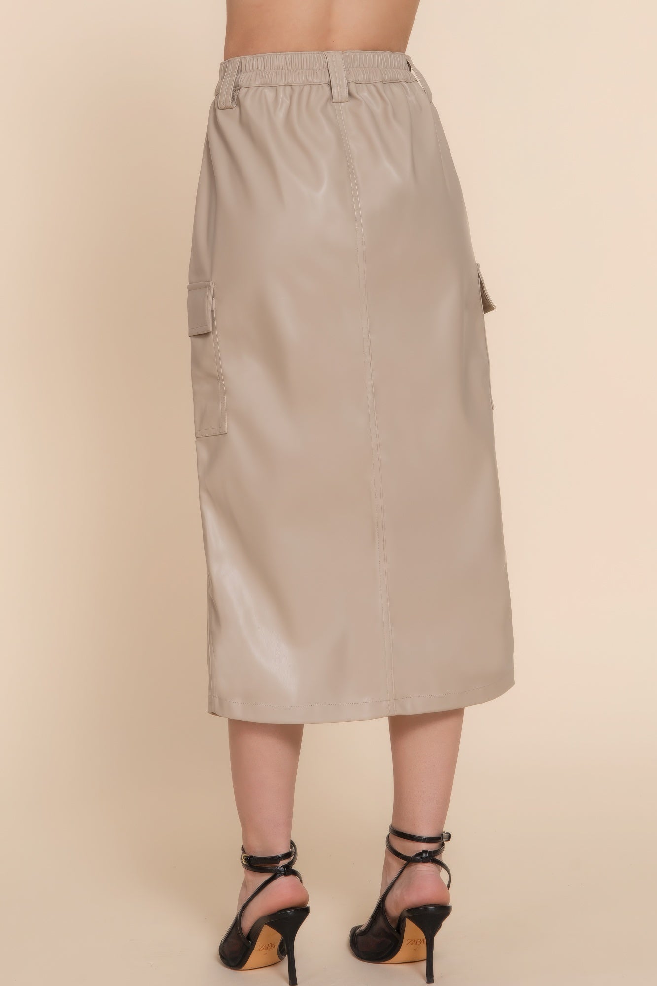 Faux Leather Midi Cargo Skirt - ZumBuys