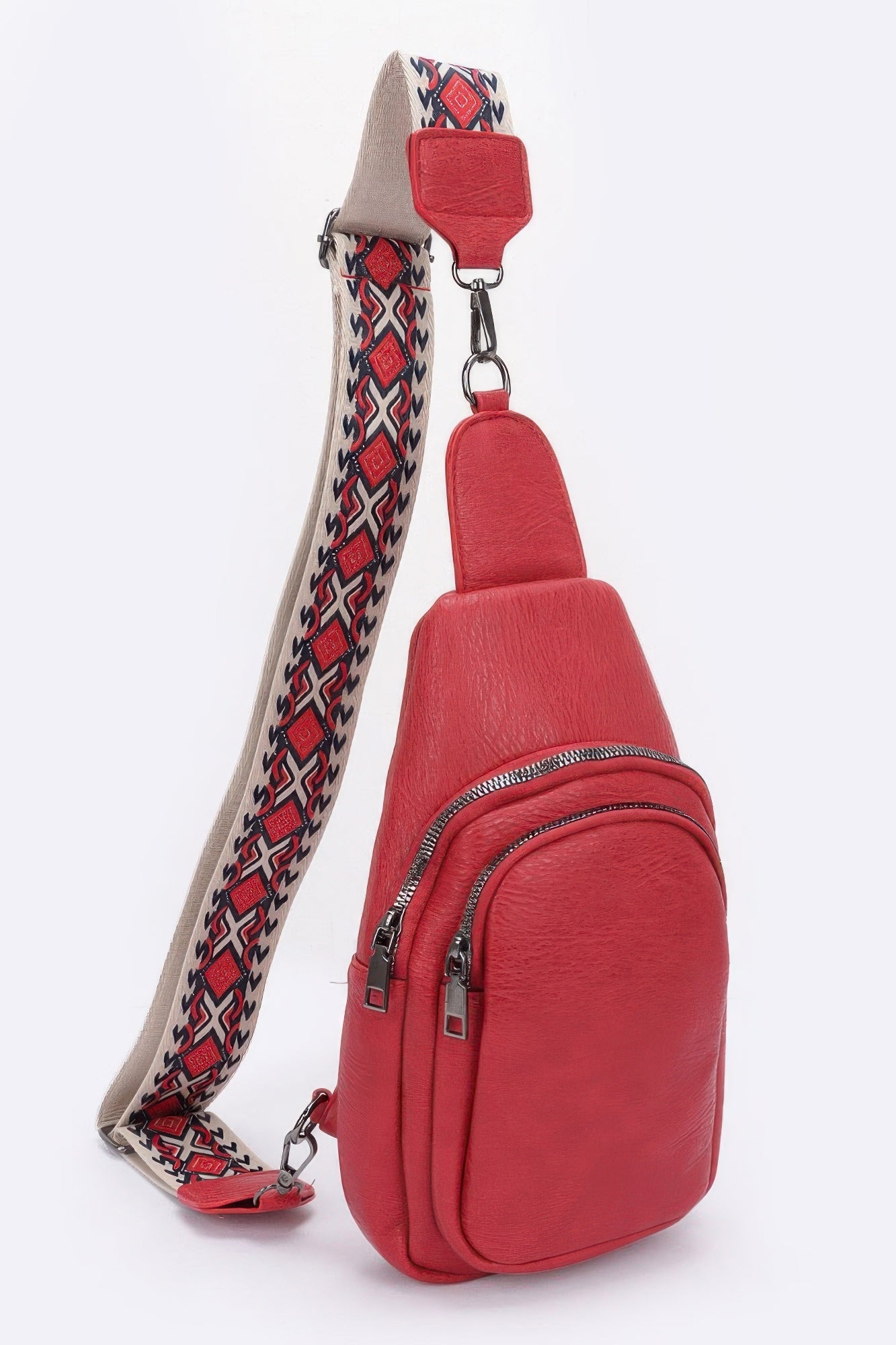 Faux Leather Sling Bag W/multi Color Strap - ZumBuys