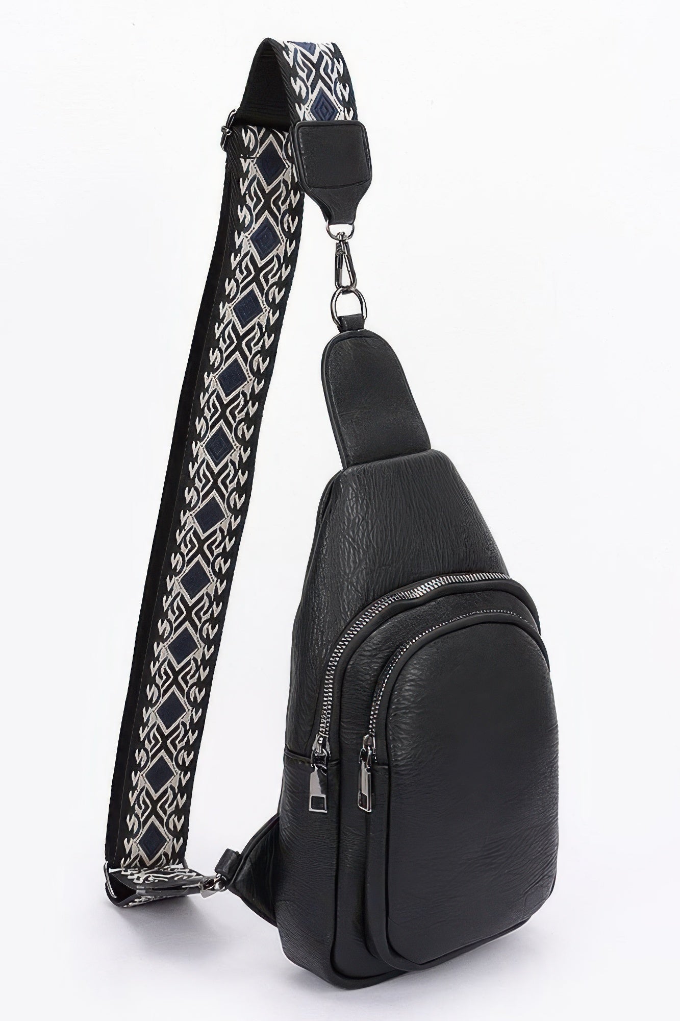 Faux Leather Sling Bag W/multi Color Strap - ZumBuys