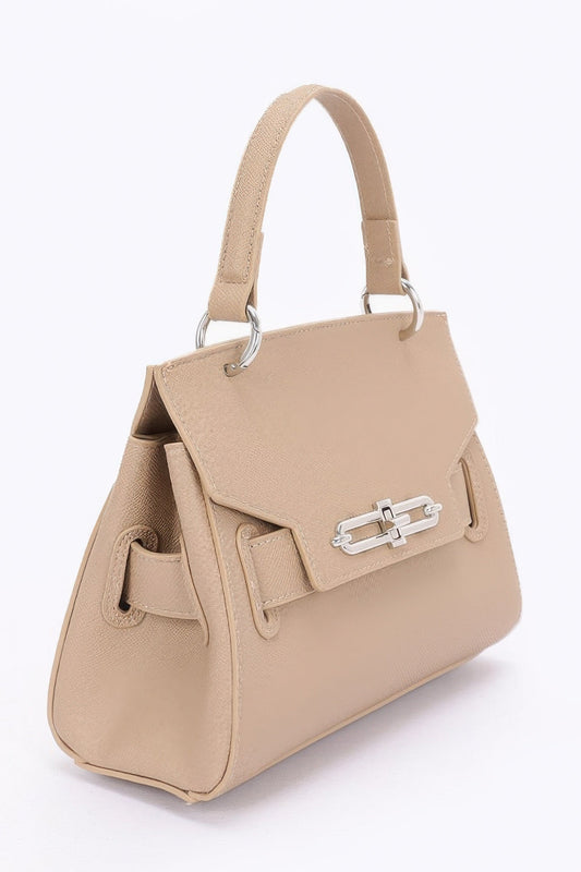 Faux Leather Top Handle Flap Bag - ZumBuys