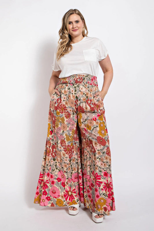 Flare Wide Leg And Waist Smocked Pants With Side Pocket - ZumBuys