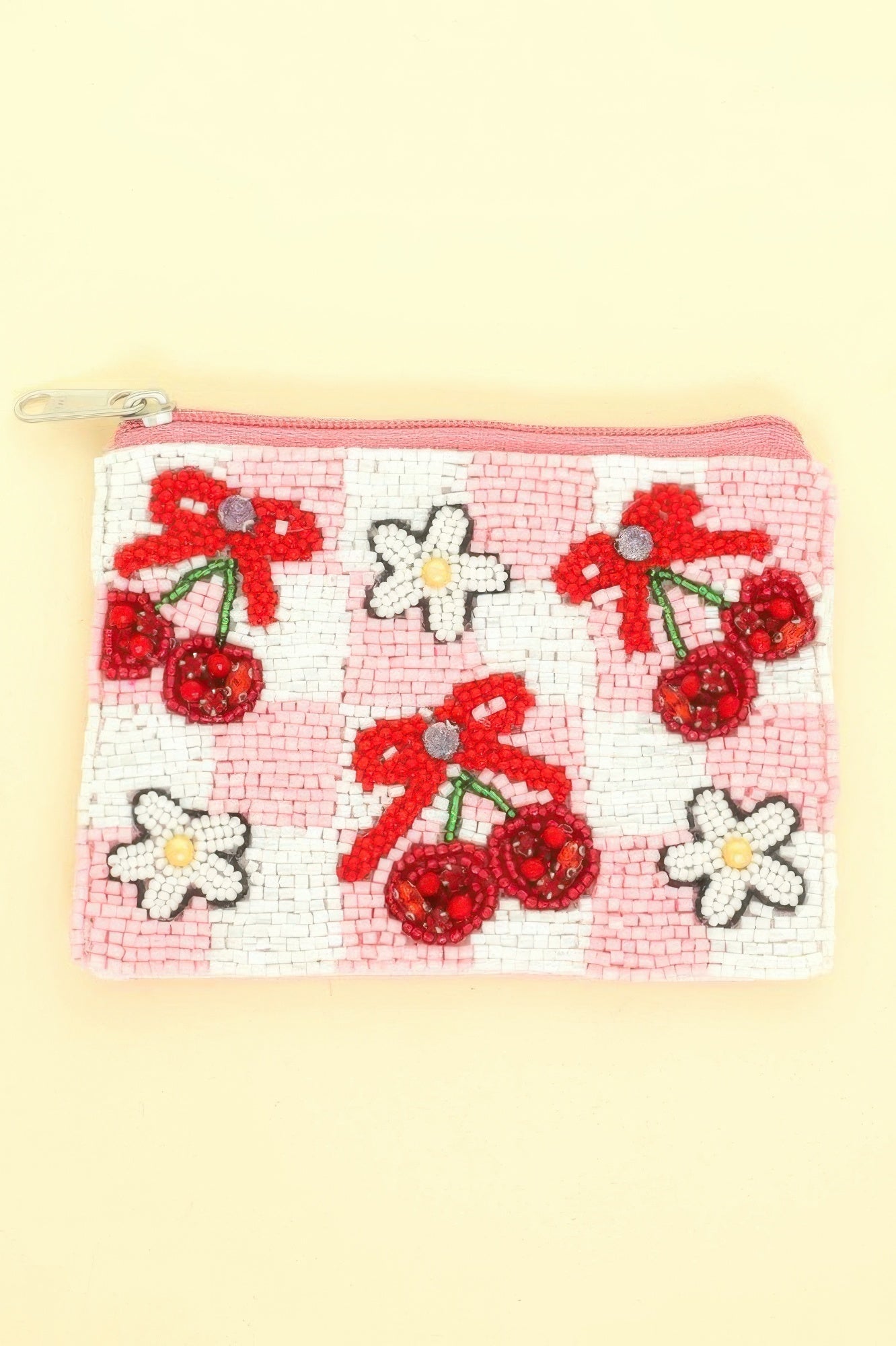 Floral Cherry Theme Beaded Coin Bag - ZumBuys