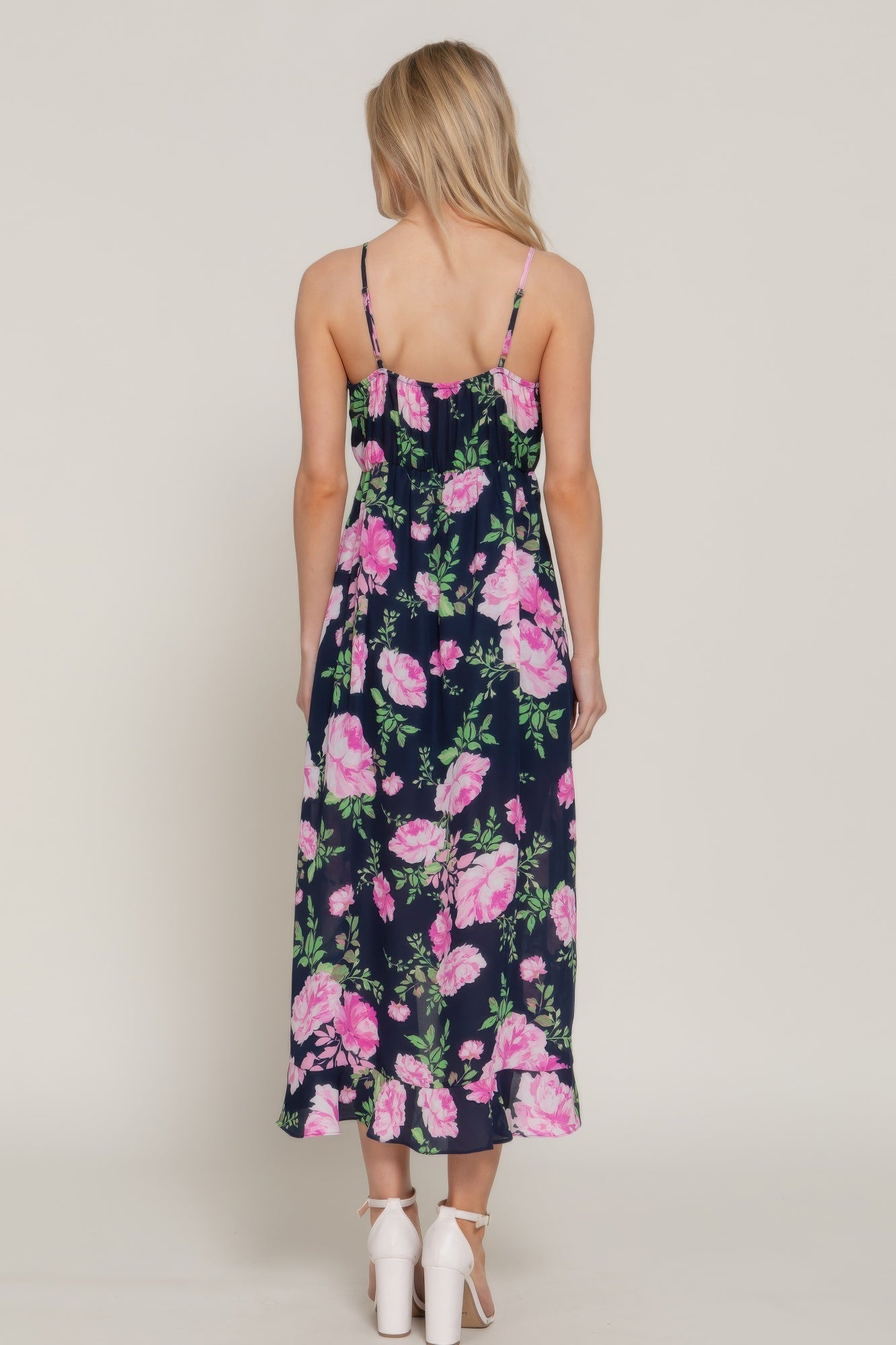 Floral Print Ruffle Slip Midi Dress - ZumBuys