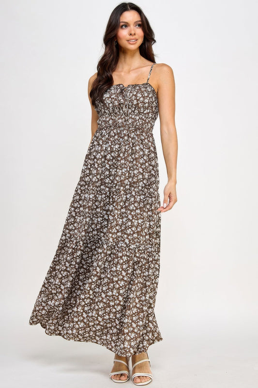 Floral Smocked Ruffle Maxi Dress - ZumBuys