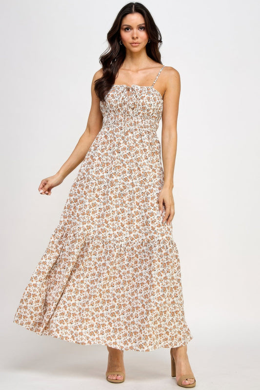 Floral Smocked Ruffle Maxi Dress - ZumBuys