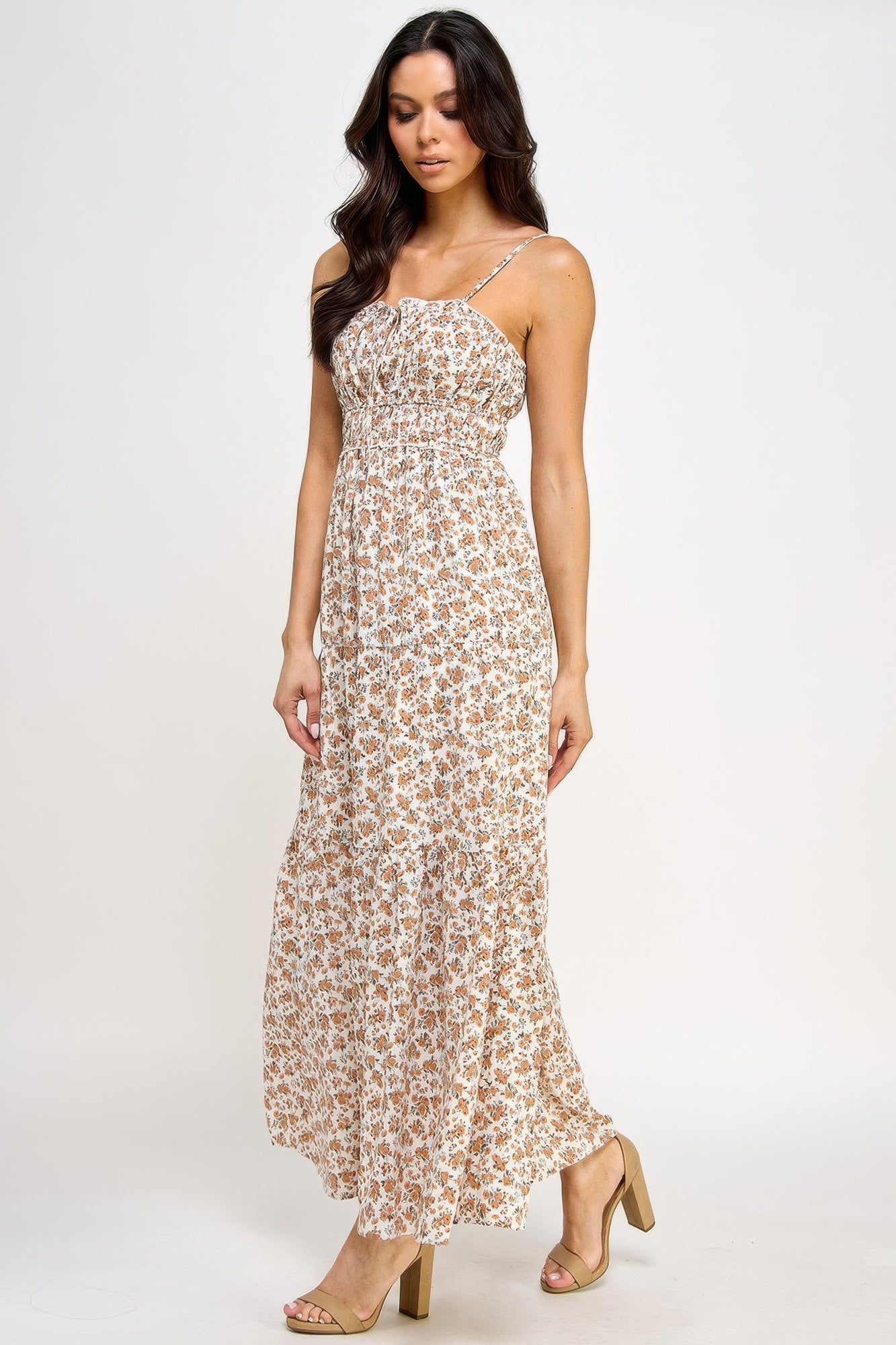 Floral Smocked Ruffle Maxi Dress - ZumBuys