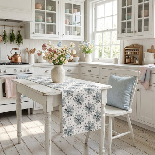Floretta Table Runner – Blue Floral Farmhouse Table Decor (16x72 or 16x90) - ZumBuys