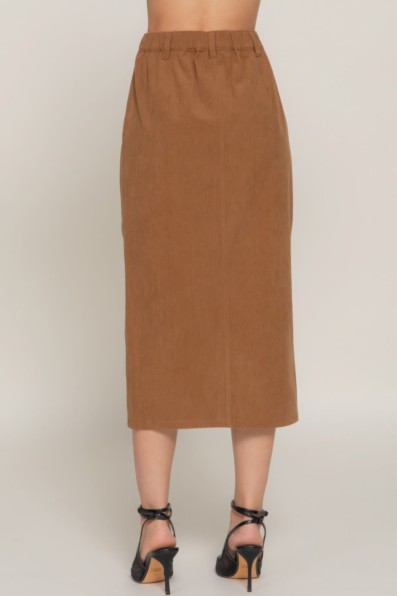 Front Open Slit Corduroy Midi Skirt - ZumBuys