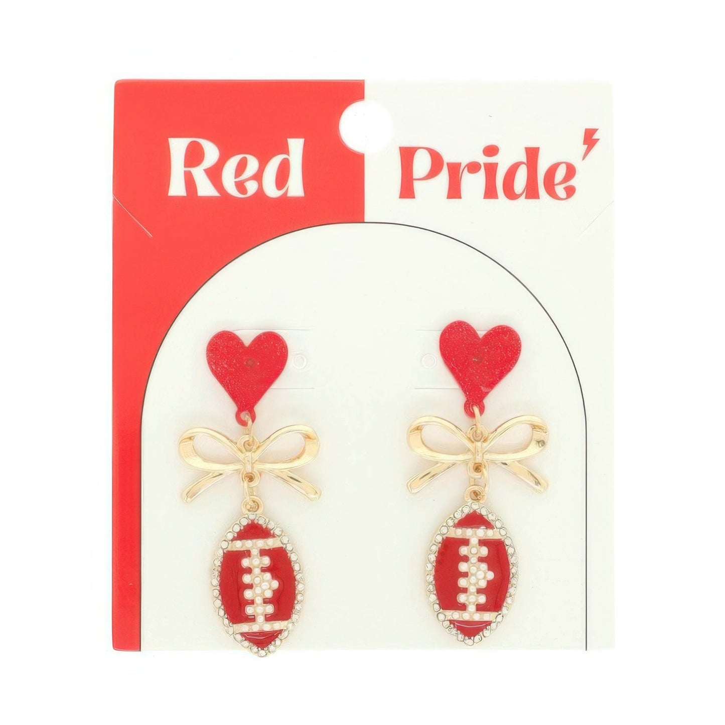 Gameday Heart Bow Football Drop Earrings - ZumBuys