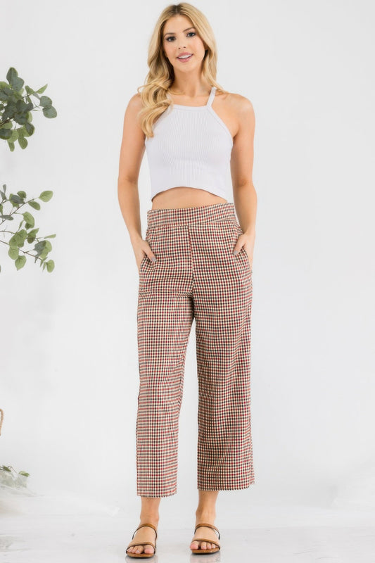 Gingham High Waist Pants - ZumBuys