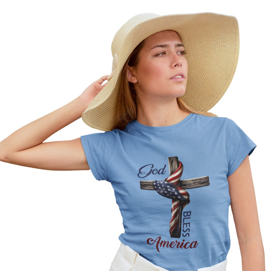 God Bless America Women's Heavy Cotton Tee - ZumBuys