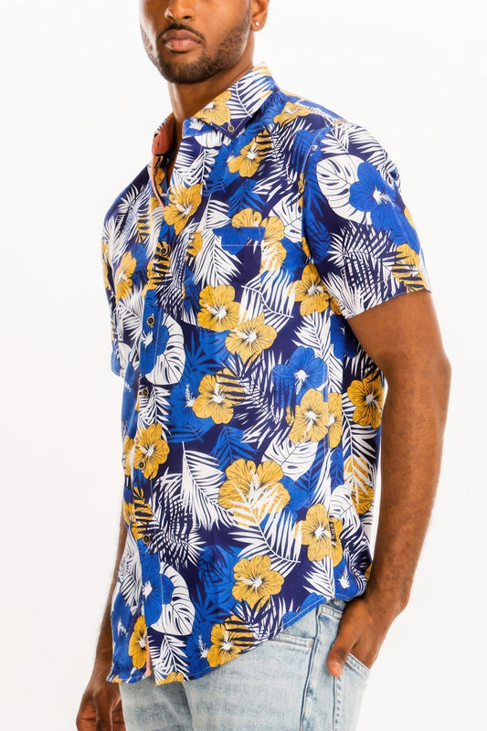 Hawaiian Print Button Down Shirt - ZumBuys