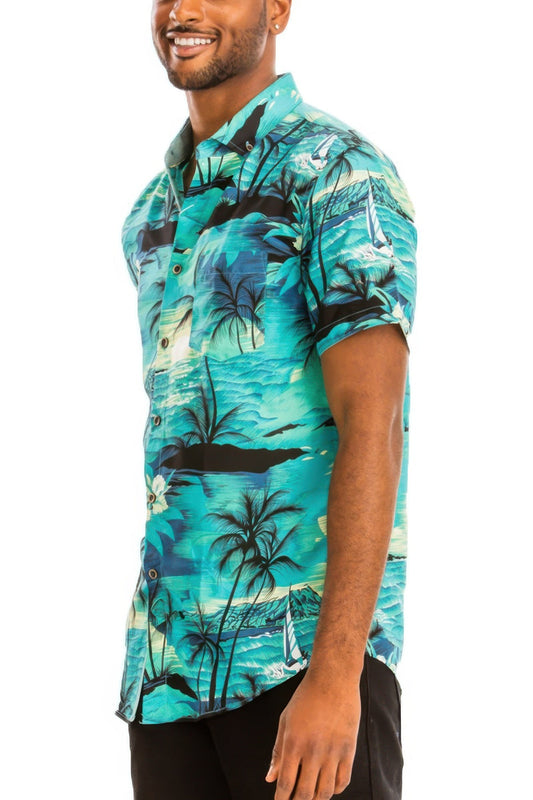 Hawaiian Print Button Down Shirt - ZumBuys