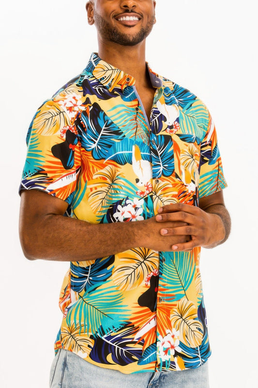 Hawaiian Print Button Down Shirt - ZumBuys