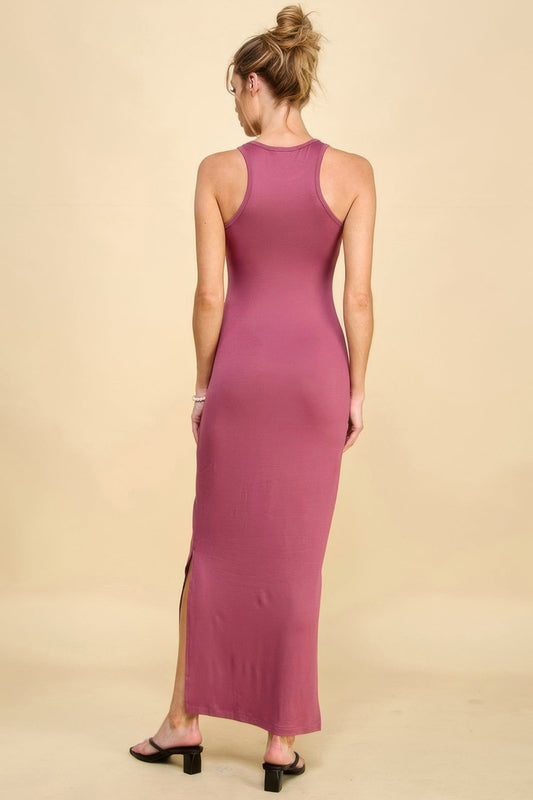 High Neck Side Slit Maxi Dress - ZumBuys