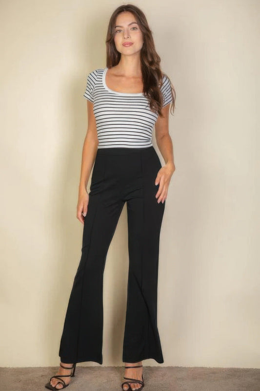 High Waist Stretch Crepe Flare Pants - ZumBuys