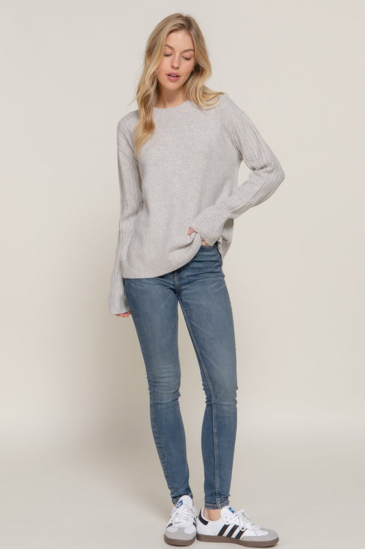 Long Sleeve Mock Neck Raised Seam Sweater - ZumBuys