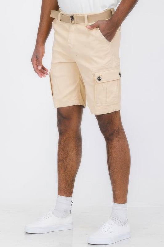 Mens Belted Cargo Shorts With Pockets - ZumBuys