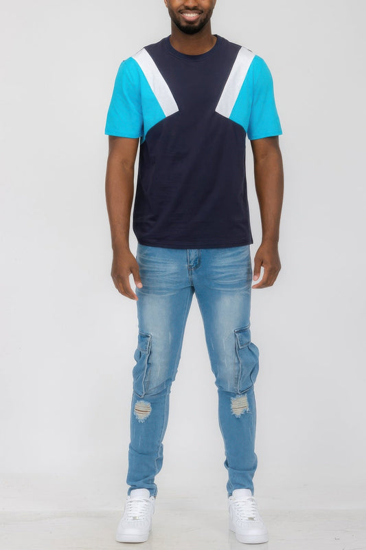 Mens Color Block Short Sleeve Tshirt - ZumBuys