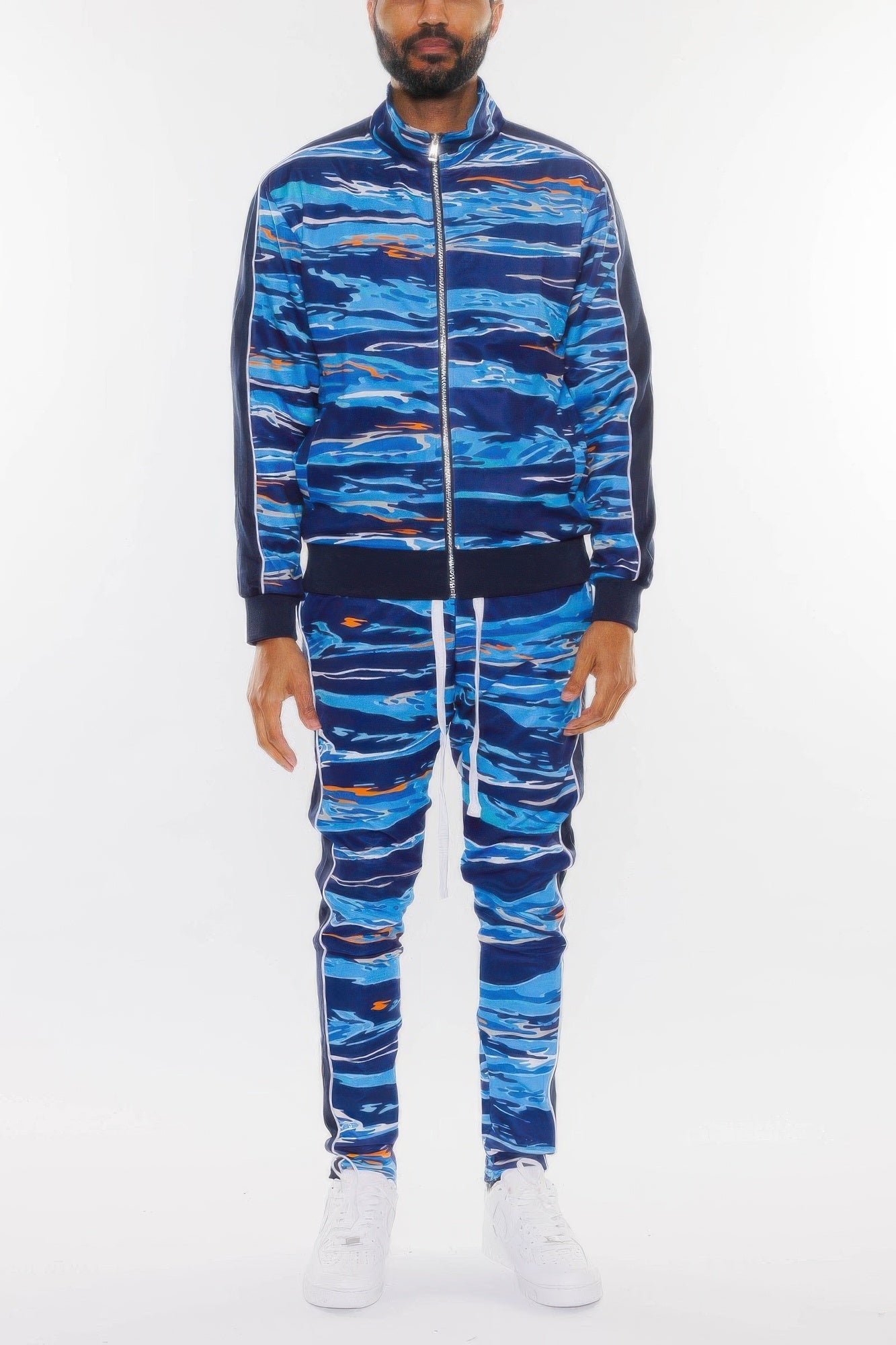 Mens Print Full Zip Track Suit Set - ZumBuys