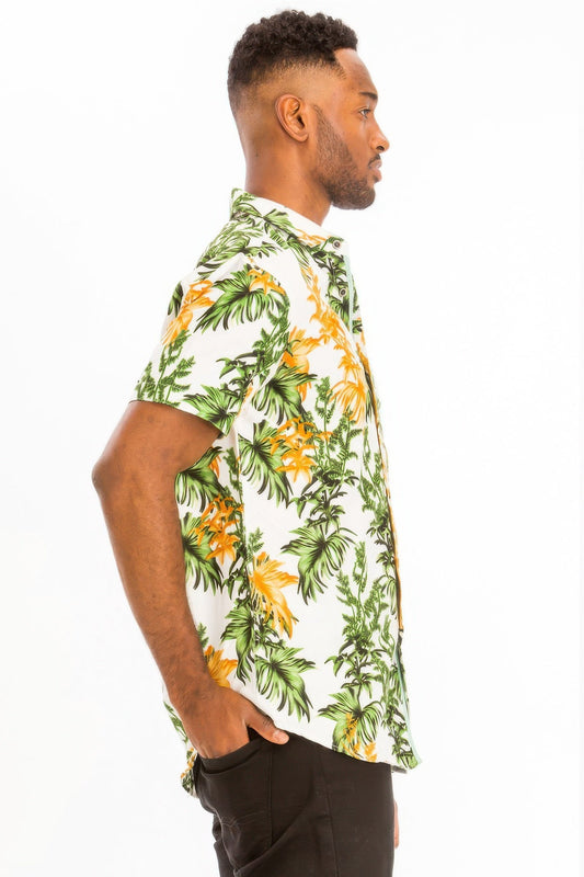 Mens Print Hawaiian Button Down Shirt - ZumBuys