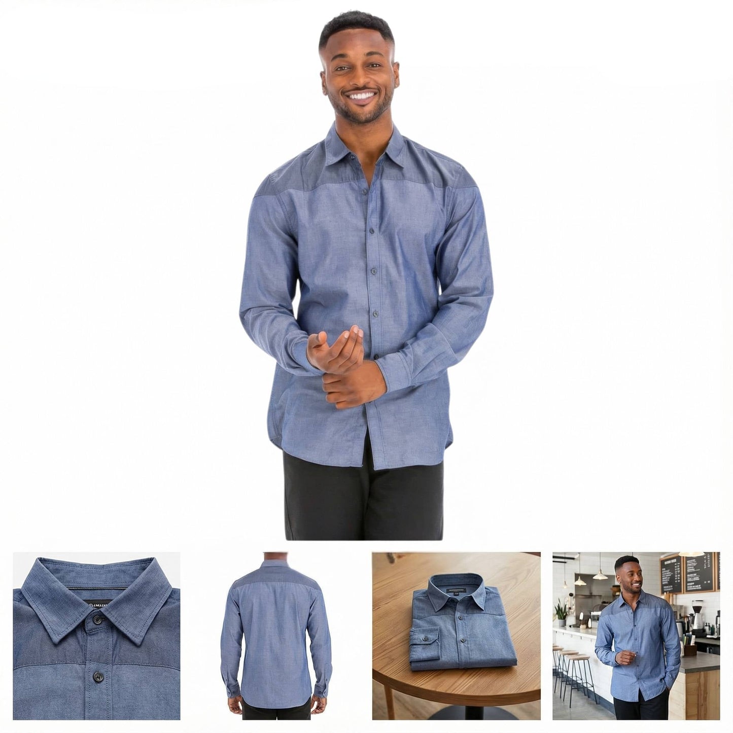 Men's Two Tone Long Sleeve Button Down Shirt - ZumBuys
