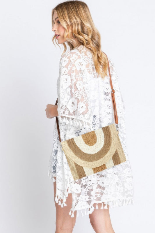 Metallic Lined Multicolor Straw Clutch Crossbody Bag - ZumBuys