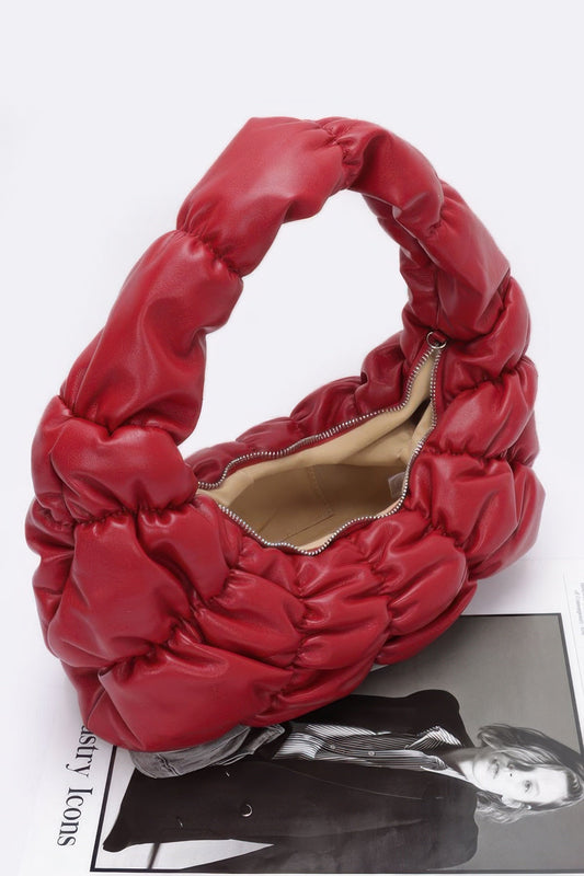 Pleated Faux Leather Shoulder Bag - ZumBuys